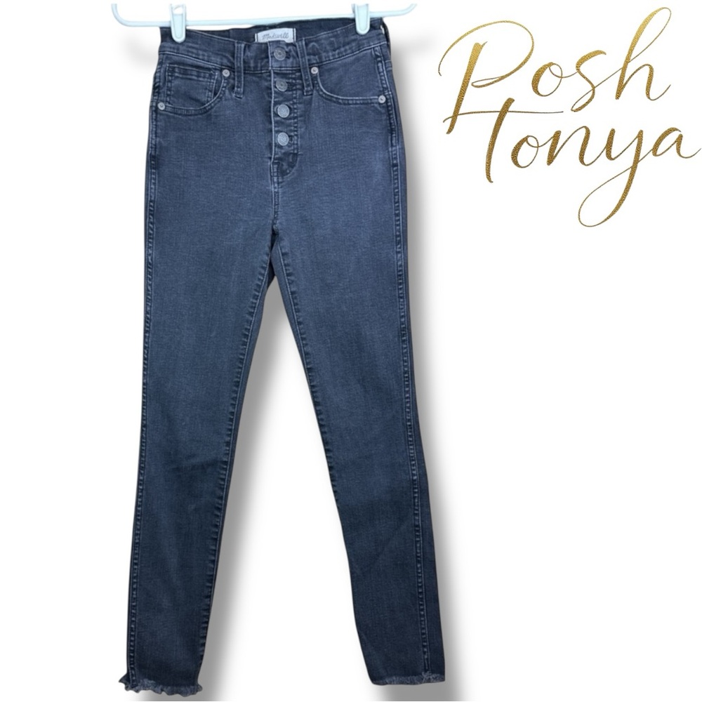 Madewell 10" High Rise Button Fly Skinny Jeans Ashen Black Wash Size 25 Festival
